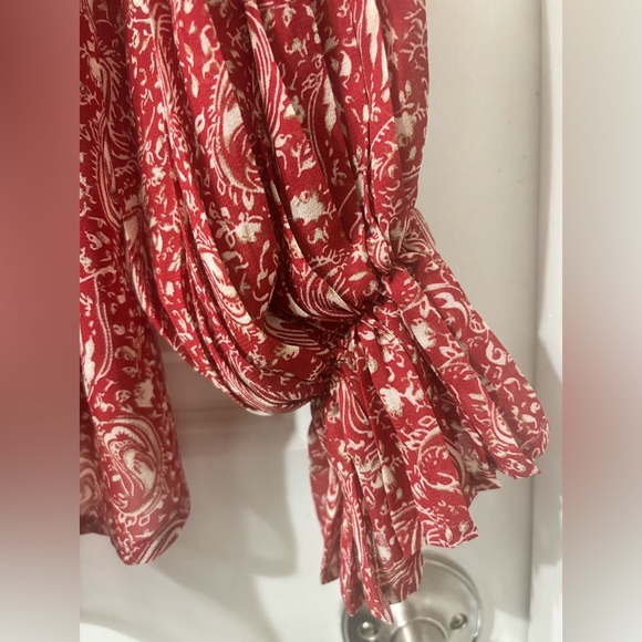 NWT! JODIFIL Paisley Print Buttoned Front Pleated Balloon Sleeve Chiffon Blouse - Picture 11 of 12